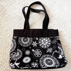 Thirty-One Black White Onyx Medalian Small Tote Bag Shopper Travel Carryall